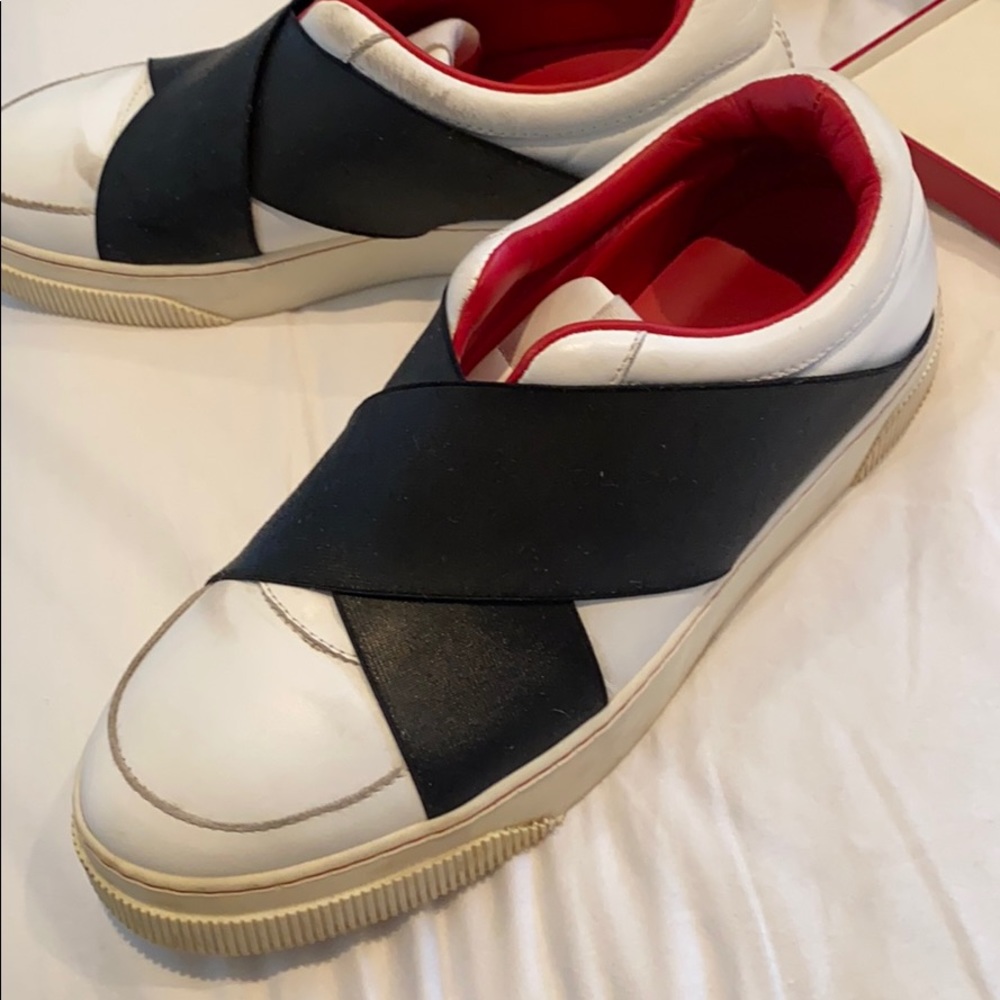 Proenza white sneakers, cool black criss cross